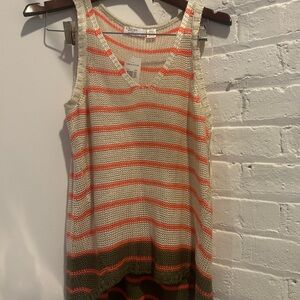 Lord & Taylor Cream and Orange Knit Top